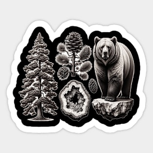 Nature's Trio: Pine, Crystal, and Bear Sticker